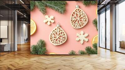 Biodegradable holiday decorations made from natural materials, vibrant colors, soft ambient lighting Wall mural