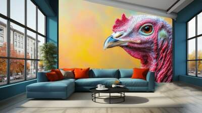 Hand-drawn Thanksgiving turkey, colorful and creative, on a piece of construction paper, natural light Wall mural