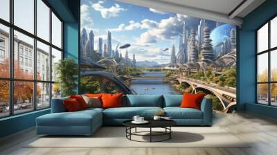 Smart cities advanced technology innovative urban planning interconnected infrastructure futuristic Wall mural