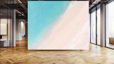 Aerial top view on nature landscape view of beautiful tropical clean sandy beach and soft blue ocean. Aerial top-down drone view. Wall mural