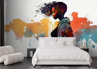 Beautiful African American woman silhouette stands for black lives matter and black history month, an illustration created with Generative AI artificial intelligence technology	 Wall mural