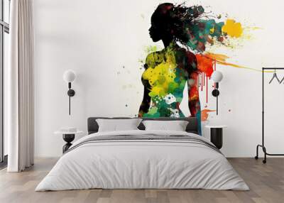 Beautiful African American woman silhouette stands for black lives matter and black history month, an illustration created with Generative AI artificial intelligence technology	 Wall mural