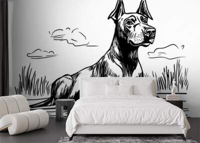 Cute coloring page featuring a playful dog for kids creativity. Wall mural