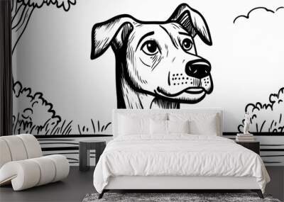 Cute coloring page featuring a playful dog for kids creativity. Wall mural