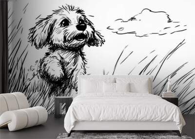 Cute coloring page featuring a playful dog for kids creativity. Wall mural