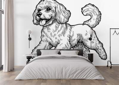 Cute coloring page featuring a playful dog for kids creativity. Wall mural