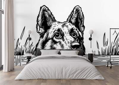 Cute coloring page featuring a playful dog for kids creativity. Wall mural