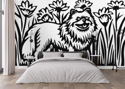 Cute coloring page featuring a playful dog for kids creativity. Wall mural