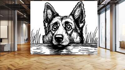 Cute coloring page featuring a playful dog for kids creativity. Wall mural