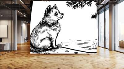 Cute coloring page featuring a playful dog for kids creativity. Wall mural