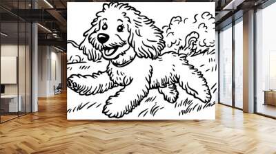 Cute coloring page featuring a playful dog for kids creativity. Wall mural