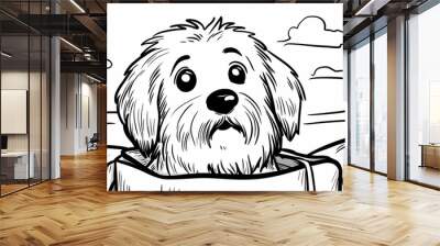 Cute coloring page featuring a playful dog for kids creativity. Wall mural