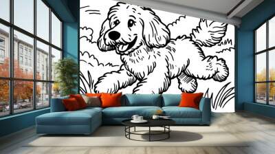 Cute coloring page featuring a playful dog for kids creativity. Wall mural