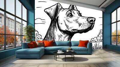 Cute coloring page featuring a playful dog for kids creativity. Wall mural