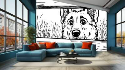 Cute coloring page featuring a playful dog for kids creativity. Wall mural