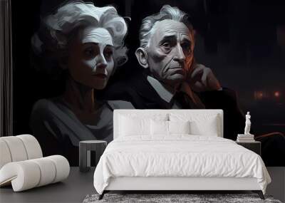 old man and woman in the style of the film noir Wall mural