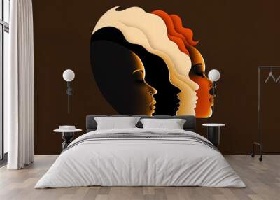 Silhouette of a black African American woman, a black history month concept, an illustration created with Generative AI artificial intelligence technology Wall mural