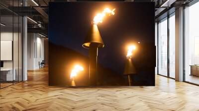 Tiki torch fire at night in Hawaii Wall mural