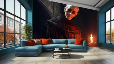 Fantasy background, an inquisitor in a gloomy church Wall mural