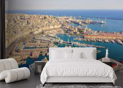 Genoa, Italy. Central part of the city, aerial view. Ships in the port, Aerial View Wall mural