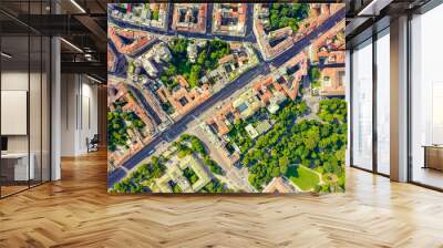 Milan, Italy. Roofs of the city aerial view. Cloudy weather, Aerial View, HEAD OVER SHOT Wall mural