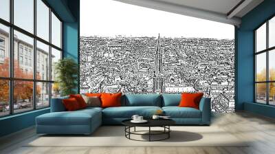 Strasbourg, France. The historical part of the city, Strasbourg Cathedral. Doodle sketch style. Aerial view Wall mural