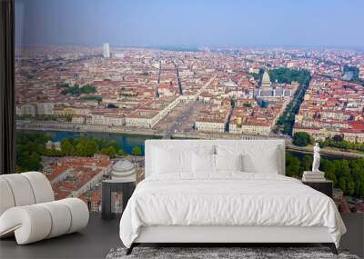 Turin, Italy. Flight over the city. Vittorio Veneto Square, Catholic Parish Church Gran Madre Di Dio, Aerial View Wall mural