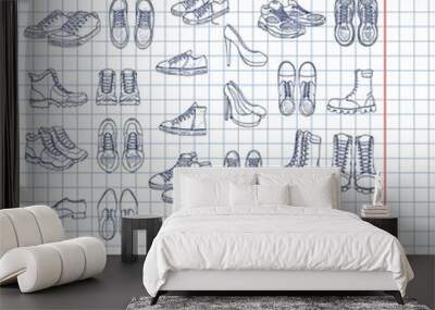 Vector Set of Sketch Shoes Wall mural