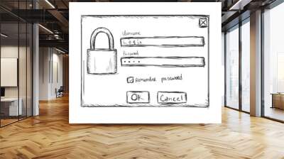 Vector Sketch Password Dialog Wall mural