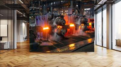 hot steel on conveyor in a steel mill Wall mural