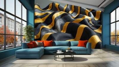 Black and gold striped satin fabric with soft folds, luxurious and glossy texture Wall mural