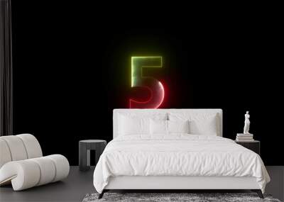 Abstract glowing neon number 0-5 isolated on black background. Trendy glow lighting line animation Wall mural