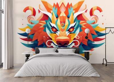 Close up Geometric Colorful Chinese Dragon Head in Front Wall mural