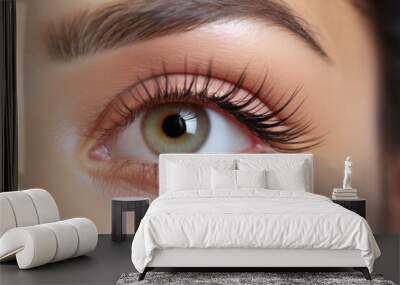 Close-Up Green Female Eye After Lash Lamination Procedure Wall mural