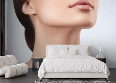 Close-up of a Young Woman Neck and Chin on White Background, Skincare, Aesthetic Cosmetology, Plastic Surgery and Spa Beauty Procedure Wall mural