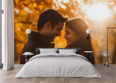 Indian Couple in Autumn Park Wall mural