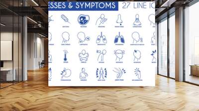 Medical Illnesses and Symptoms Line Icon Pack Wall mural