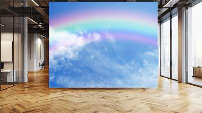 Beautiful sunny summer blue sky panoramic rainbow - fluffy clouds with a giant arcing rainbow against a beautiful summertime blue sky with plenty of space for text
 Wall mural