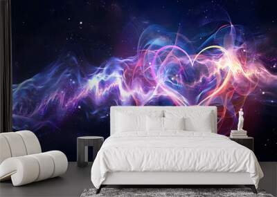 The energy of Love  flowing background template - laser lines swirling pink blue yin yang energy wisping and creating a bright love heart shape ideal for a romantic love theme concept background Wall mural