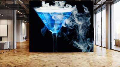 blue cocktail with splash and ice vapor Wall mural