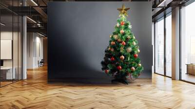 Christmas tree with decoration, grey background Wall mural