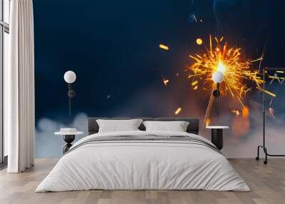 fire sparkler in dense smoke, abstract Christmas firework background Wall mural