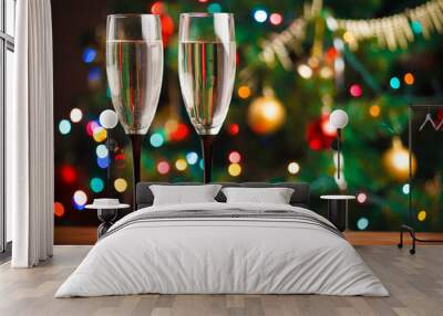 pair of champagne glasses on the threshold of new year Wall mural