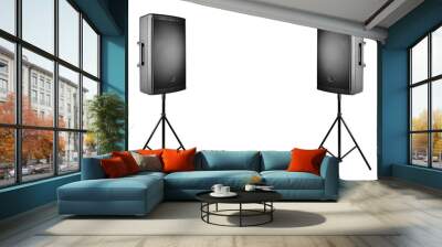 professional audio speakers PA on the tripods, isolated on white Wall mural