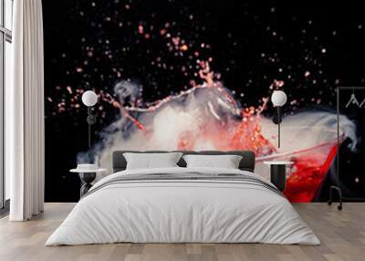 red cocktail with splash and ice vapor Wall mural