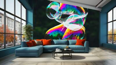 soap bubbles abstract shape, green background Wall mural