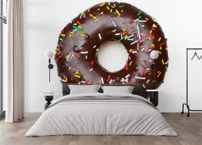 tasty chocolate donut, isolated on white Wall mural