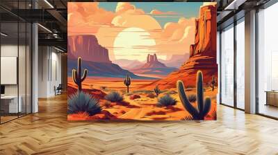 Cartoon wild west scene / background Wall mural