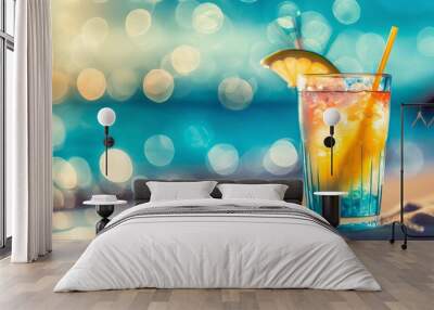 Close up of cold drink on the beach Wall mural