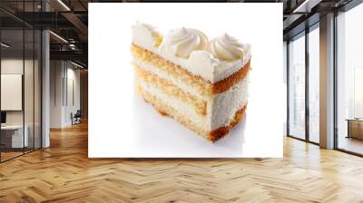 slice of layered sponge cake with whipped cream decoration close-up isolated on white background 
 Wall mural